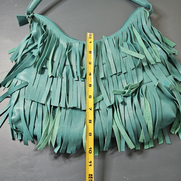 Scully Leather Fringe Teal Shoulder Bag - Picture 5 of 5